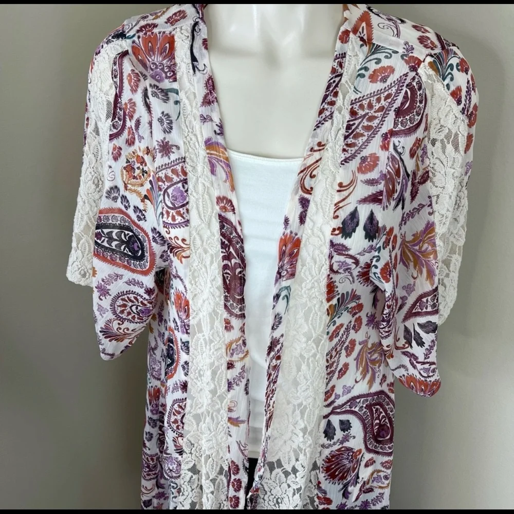 🌟SOLD American Eagle Outfitters kimono duster 3/$25 sheer PAISLEY BoHo FLORAL L - Picture 12 of 14